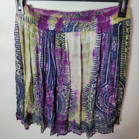 Bella New York Boho Tie-Dye Elastic Waist Skirt Purple & Green Rayon One Size - Picture 6 of 11